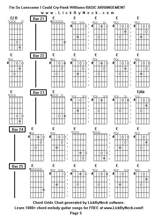 Chord Grids Chart of chord melody fingerstyle guitar song-I'm So Lonesome I Could Cry-Hank Williams-BASIC ARRANGEMENT,generated by LickByNeck software.